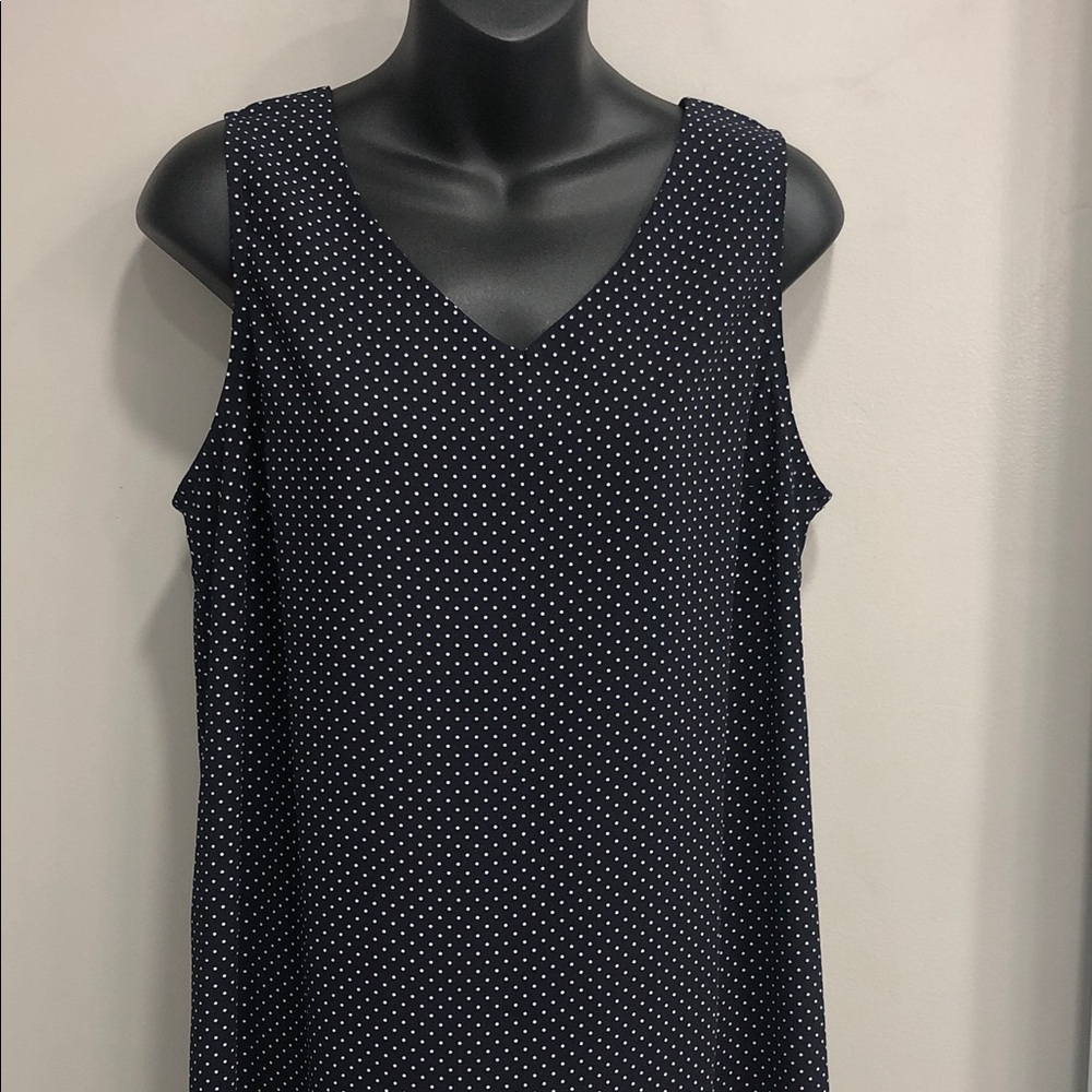 Lindor Navy Blue & White Polka Dot Maxi Dress Sleeveless V-Neck Women’s 12P